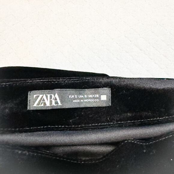 Zara Rouched Assymetrical Split Skirt Faux Velvet Size Small - Picture 5 of 5